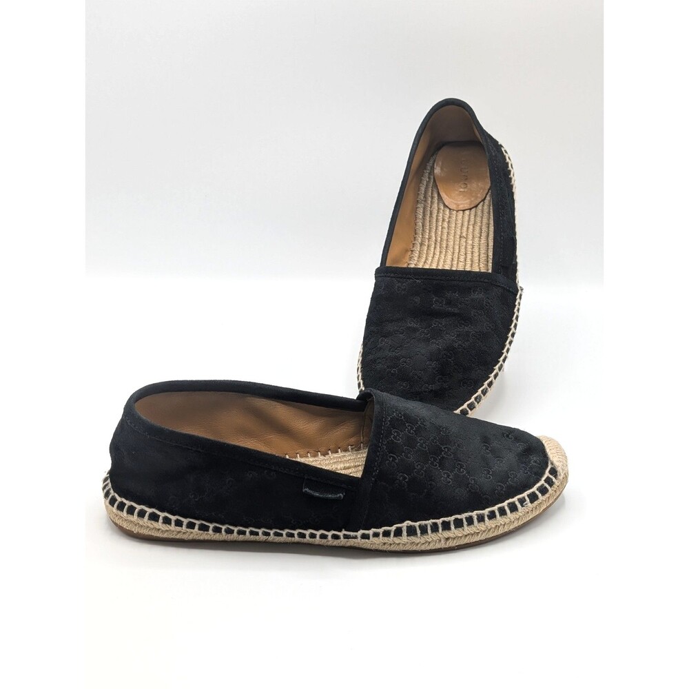 Gucci Microguccissima Loafers Women 38 Black Embossed Suede Estradilles Slip-On